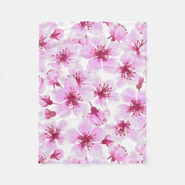 Couverture Polaire Aquarelle en fleurs de cerisier (Devant)