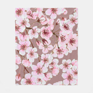 Couverture Polaire Aquarelle en motif transparent en fleur de cerisie