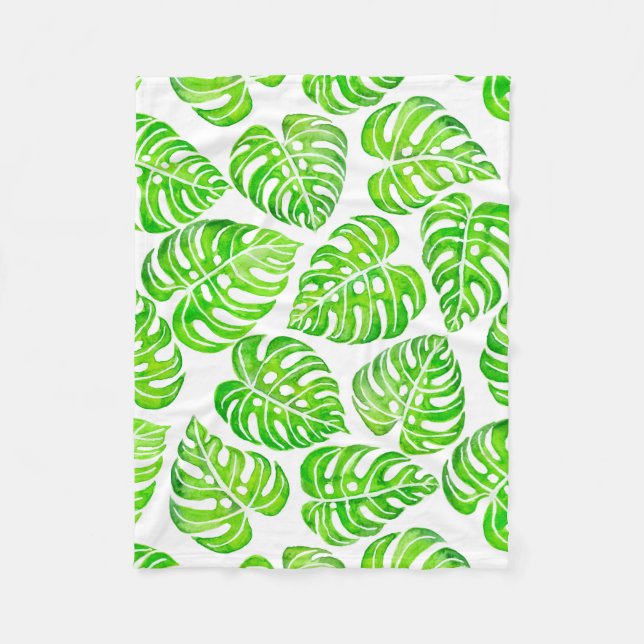 Couverture Polaire Aquarelle feuille Monstera (Devant)
