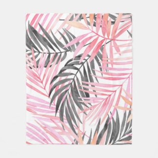 Couverture Polaire Aquarelle Feuille rose tropicale