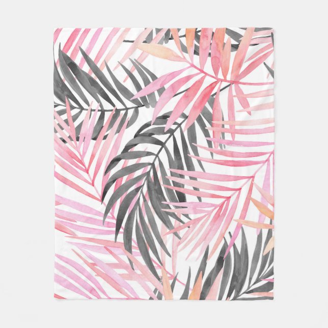 Couverture Polaire Aquarelle Feuille rose tropicale (Devant)