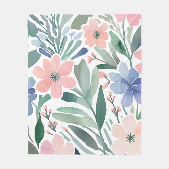 Couverture Polaire Aquarelle Fleur sauvage Boho Soft Pastel Spring (Devant)