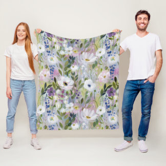 Couverture Polaire Aquarelle Fleurie de Douce Prairie