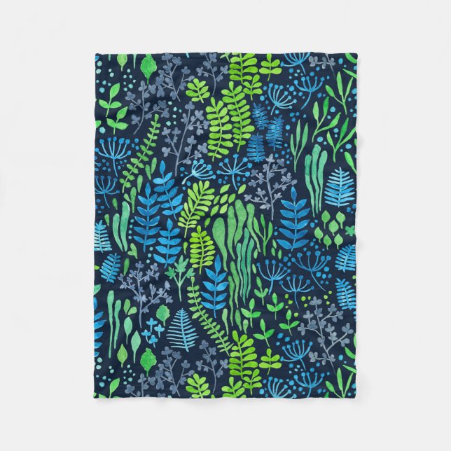 Couverture Polaire Aquarelle fleurie doodles arrière - plan foncé (Devant)