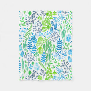Couverture Polaire Aquarelle fleurie doodles blanc