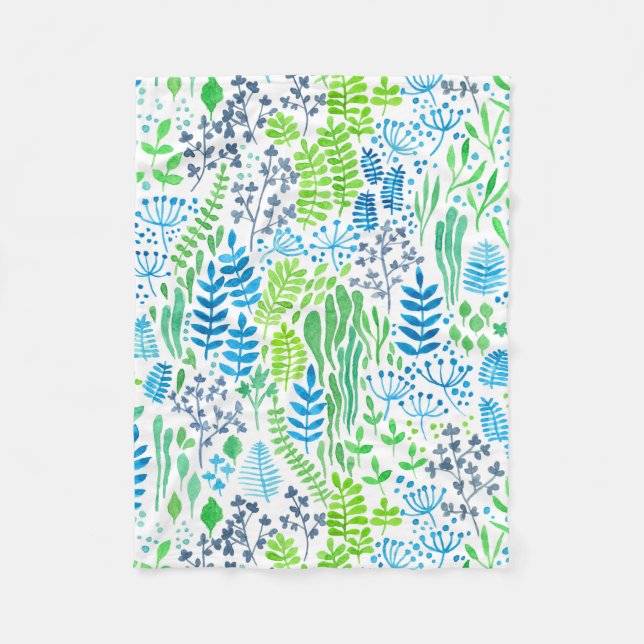 Couverture Polaire Aquarelle fleurie doodles blanc (Devant)