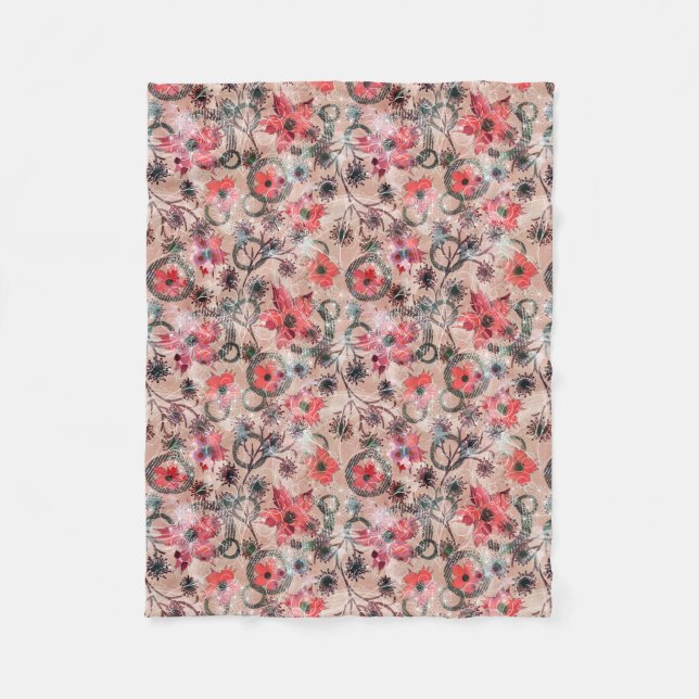 Couverture Polaire Aquarelle, fleurs. (Devant)