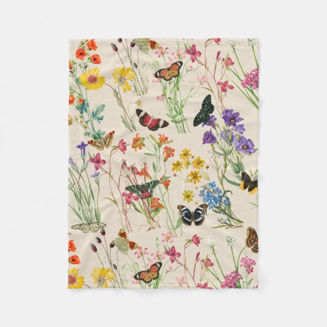 Couverture Polaire Aquarelle Fleurs sauvages & papillons Jardin Flora (Devant)