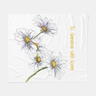 Couverture Polaire Aquarelle florale Marguerite avec amour
