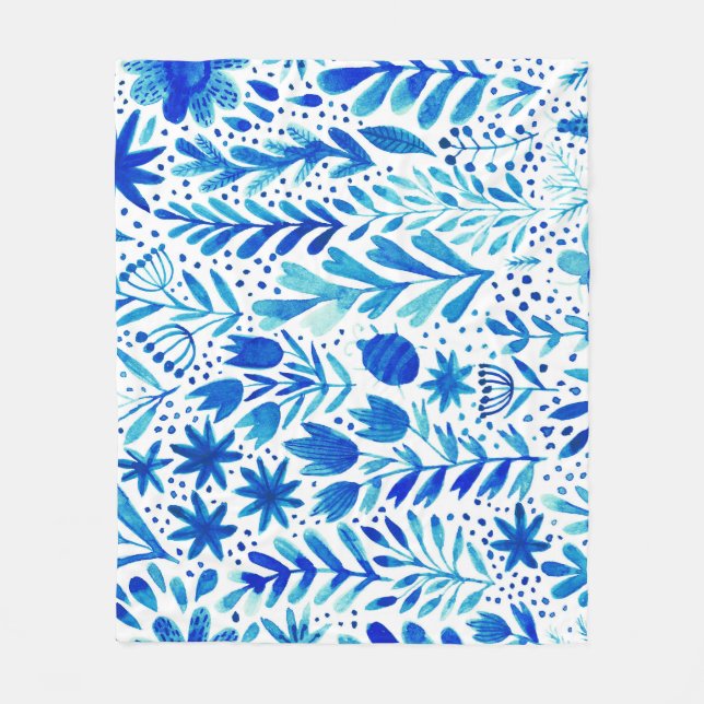 Couverture Polaire Aquarelle florale Plantes texture transparente (Devant)