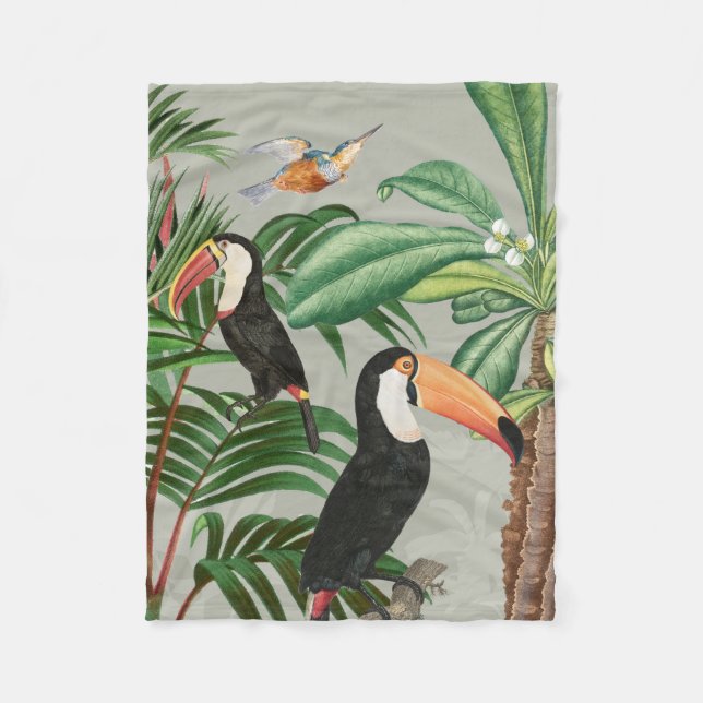 Couverture Polaire Aquarelle Forêt tropicale et Oiseaux du Toucan (Devant)