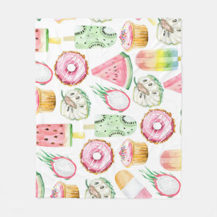 Couverture Polaire Aquarelle fruits tropicaux, glace motif.