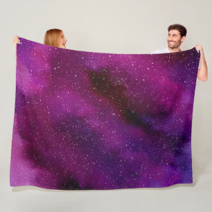 Couverture Polaire Aquarelle Galaxies rose violet