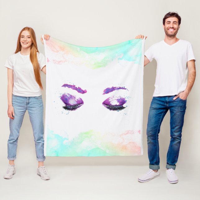 Couverture Polaire Aquarelle glamour aux yeux et aux bouillons pourpr (En situation)
