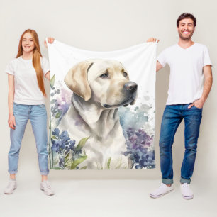 Couverture Polaire Aquarelle Golden Labrador Retriever et Fleurs
