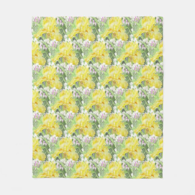 Couverture Polaire Aquarelle grande jaune d'iris barbu (Devant)