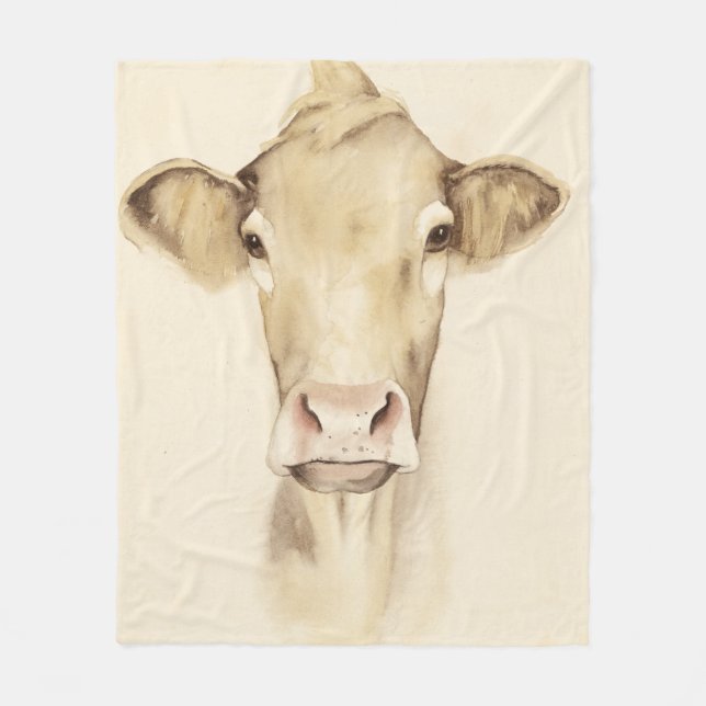 Couverture Polaire Aquarelle Grange Animaux | Vache (Devant)