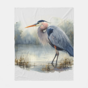 Couverture Polaire Aquarelle Great Blue Heron Water Bird Faune