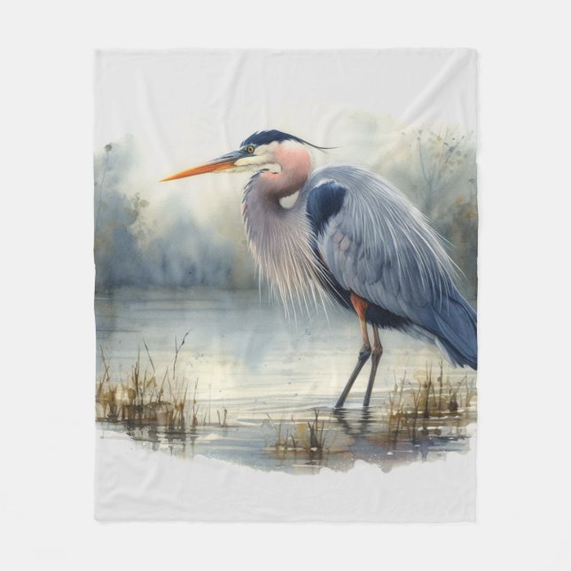 Couverture Polaire Aquarelle Great Blue Heron Water Bird Faune (Devant)