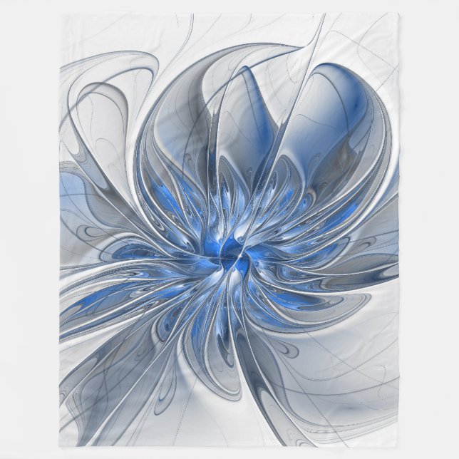 Couverture Polaire Aquarelle gris bleu Abstrait Fractal Art Flower (Devant)