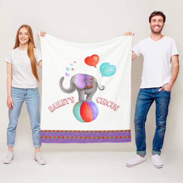 Couverture Polaire Aquarelle gris brillant éléphant nom du cirque (En situation)