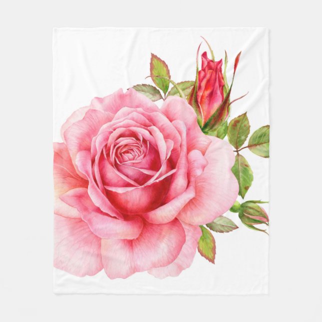 Couverture Polaire Aquarelle illustration d'une rose rose wi délicate (Devant)