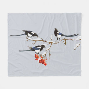Couverture Polaire Aquarelle Jardin Oiseaux Magpies Faune Nature Art