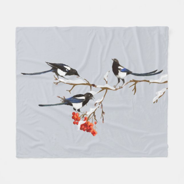 Couverture Polaire Aquarelle Jardin Oiseaux Magpies Faune Nature Art (Devant (Horizontal))