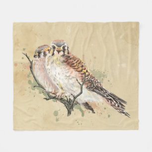 Couverture Polaire Aquarelle Kestrel Falcon Bruant Hawk Oiseau Art