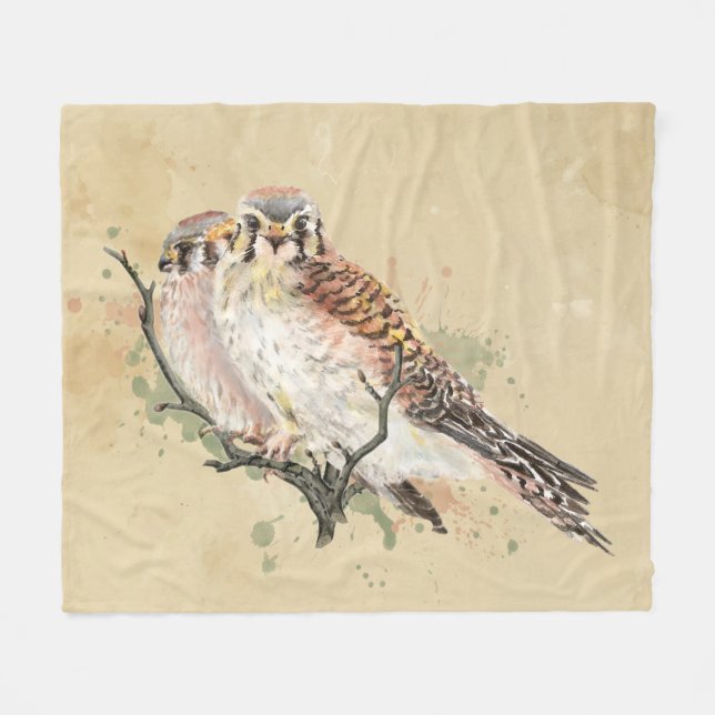 Couverture Polaire Aquarelle Kestrel Falcon Bruant Hawk Oiseau Art (Devant (Horizontal))