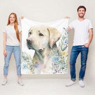 Couverture Polaire Aquarelle Labrador Retriever doré et fleurs