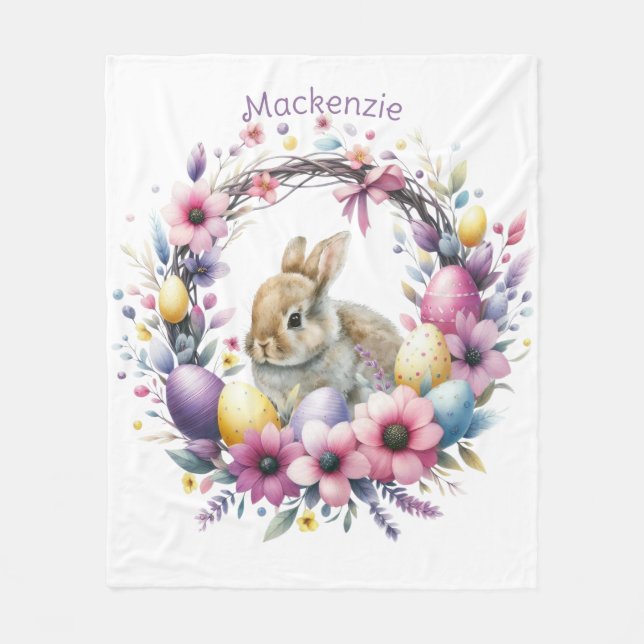 Couverture Polaire Aquarelle Lapin de Pâques Personnalisé (Devant)