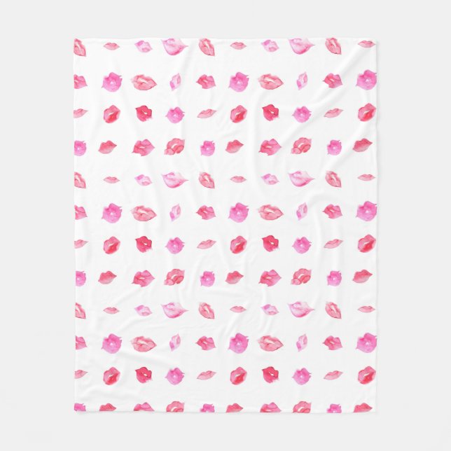 Couverture Polaire Aquarelle Lèvres Roses. Chic motif, Design tendanc (Devant)