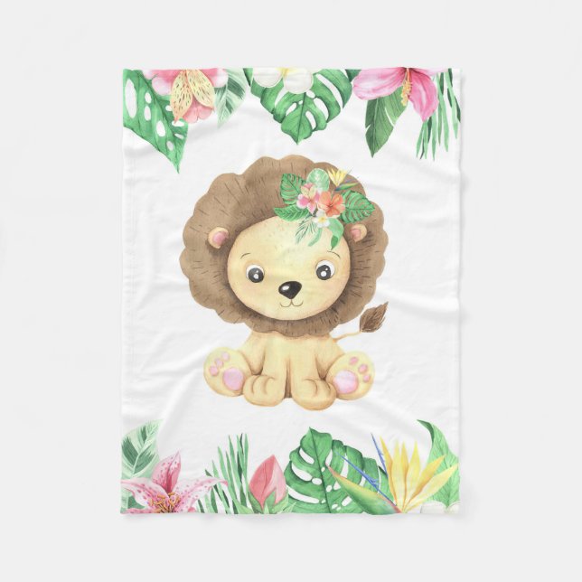 Couverture Polaire Aquarelle Lion Flower (Devant)