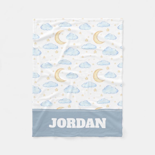 Couverture Polaire Aquarelle Lune étoiles et nuages Motif (Devant)