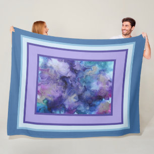 Couverture Polaire Aquarelle marbrée Abstraite violet et bleu