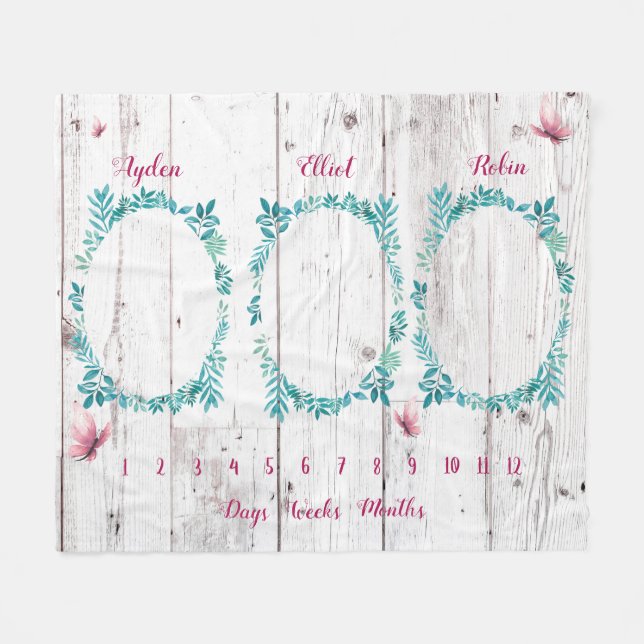 Couverture Polaire Aquarelle mignonne florale triplets jalon fl (Devant (Horizontal))