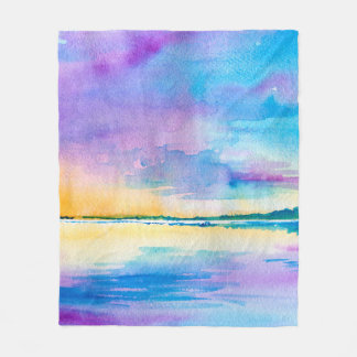 Couverture Polaire Aquarelle minimaliste Paysage abstrait : mer, ciel