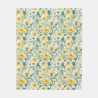Couverture Polaire Aquarelle moderne Jaune Dandelions Motif Floral