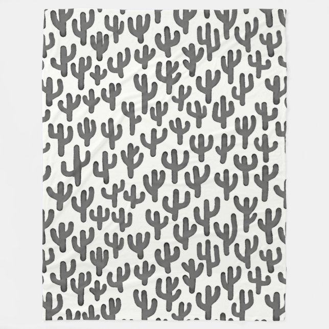 Couverture Polaire Aquarelle Motif Cactus - Noir (Devant)