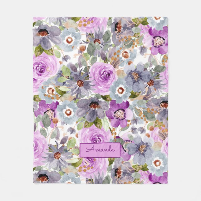 Couverture Polaire Aquarelle Motif Floral (Devant)