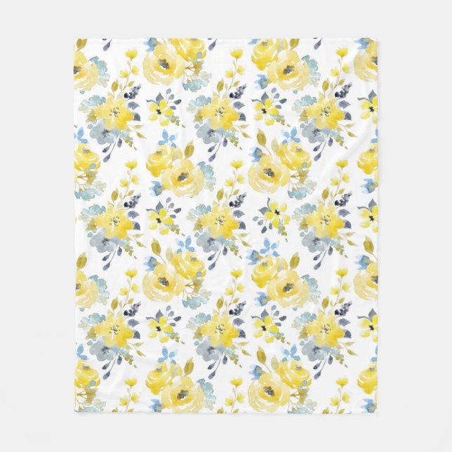 Couverture Polaire Aquarelle Motif Floral Jaune (Devant)