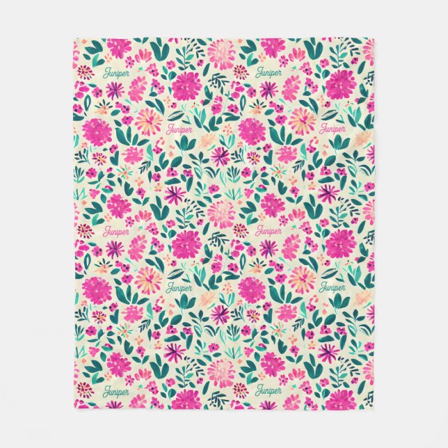 Couverture Polaire Aquarelle Motif Floral Nom personnalisé (Devant)