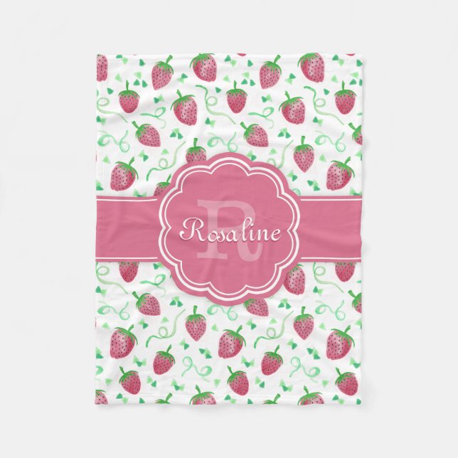 Couverture Polaire Aquarelle Motif fraise avec Monogramme (Devant)