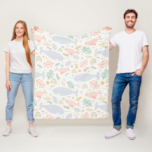 Couverture Polaire Aquarelle Narwhal et Motif de phoque