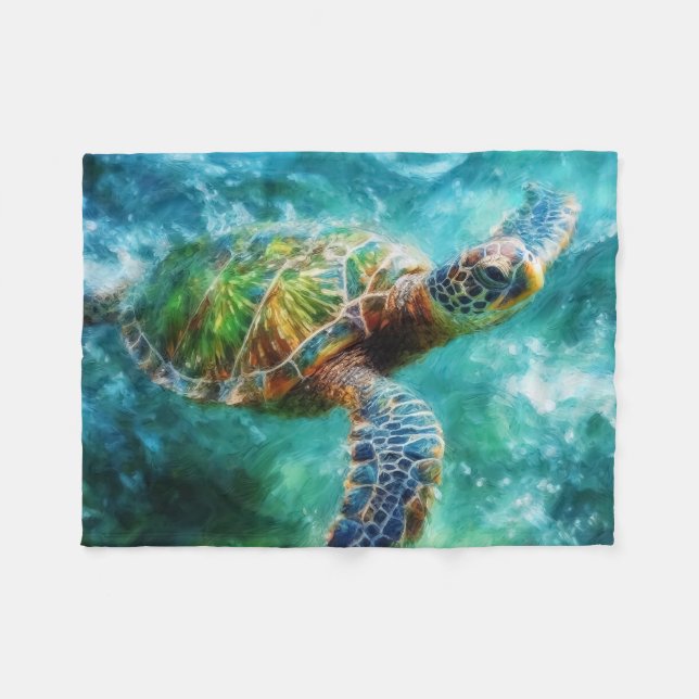 Couverture Polaire Aquarelle Natation Tortue de mer (Devant (Horizontal))