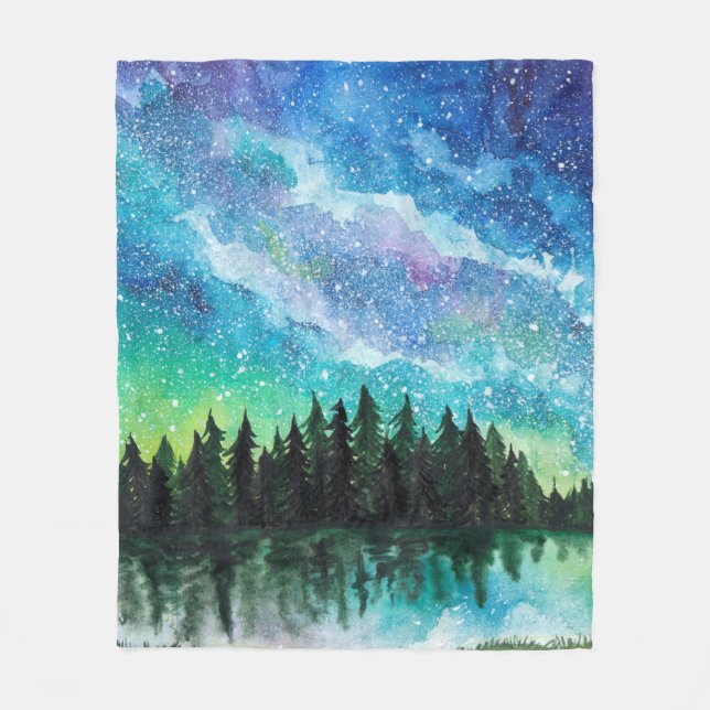 Couverture Polaire Aquarelle nuit paysage Voie Lactée (Devant)