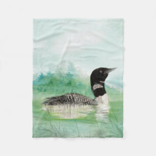 Couverture Polaire Aquarelle Oiseau commun Loon Nature Art