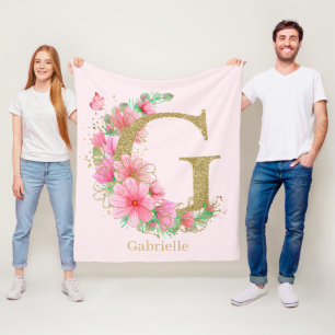 Couverture Polaire Aquarelle Or et Monogramme Floral Lettre G