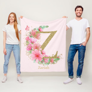 Couverture Polaire Aquarelle Or et Monogramme Floral Lettre Z